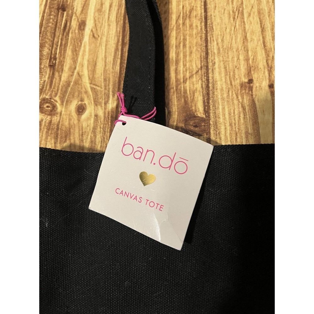 Bando Black Canvas Tote Bag with White Print "Fries Before Guys" - Picture 3 of 7